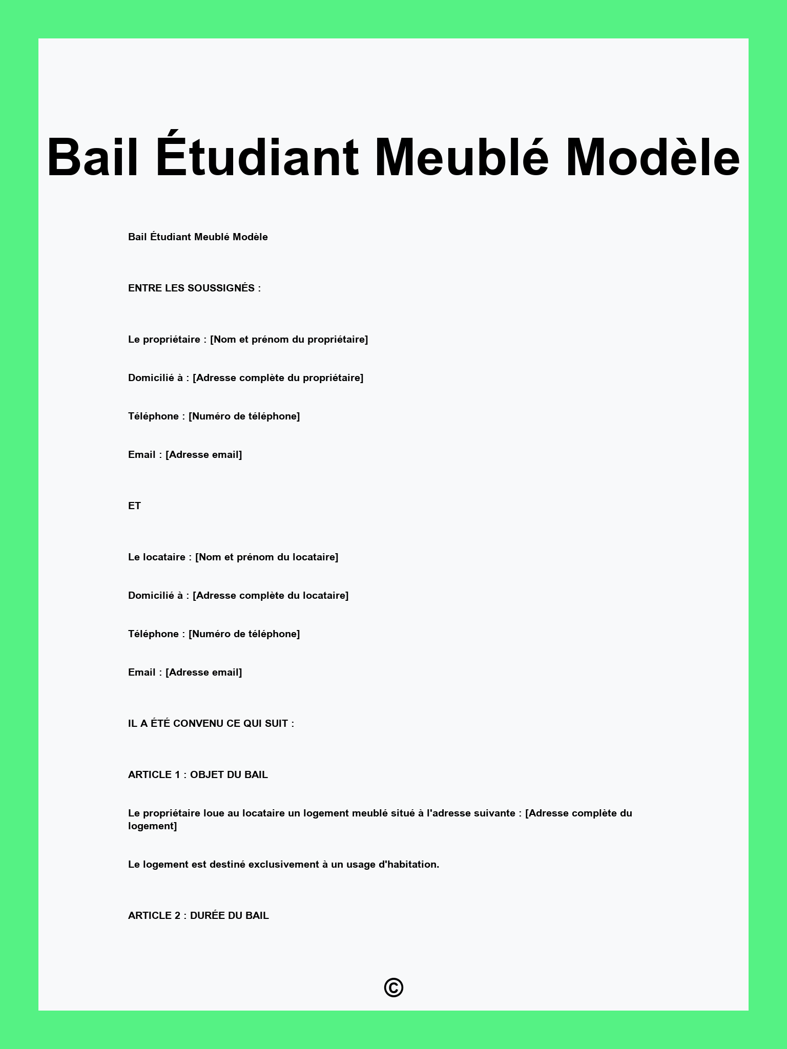 Bail Étudiant Meublé Modèle