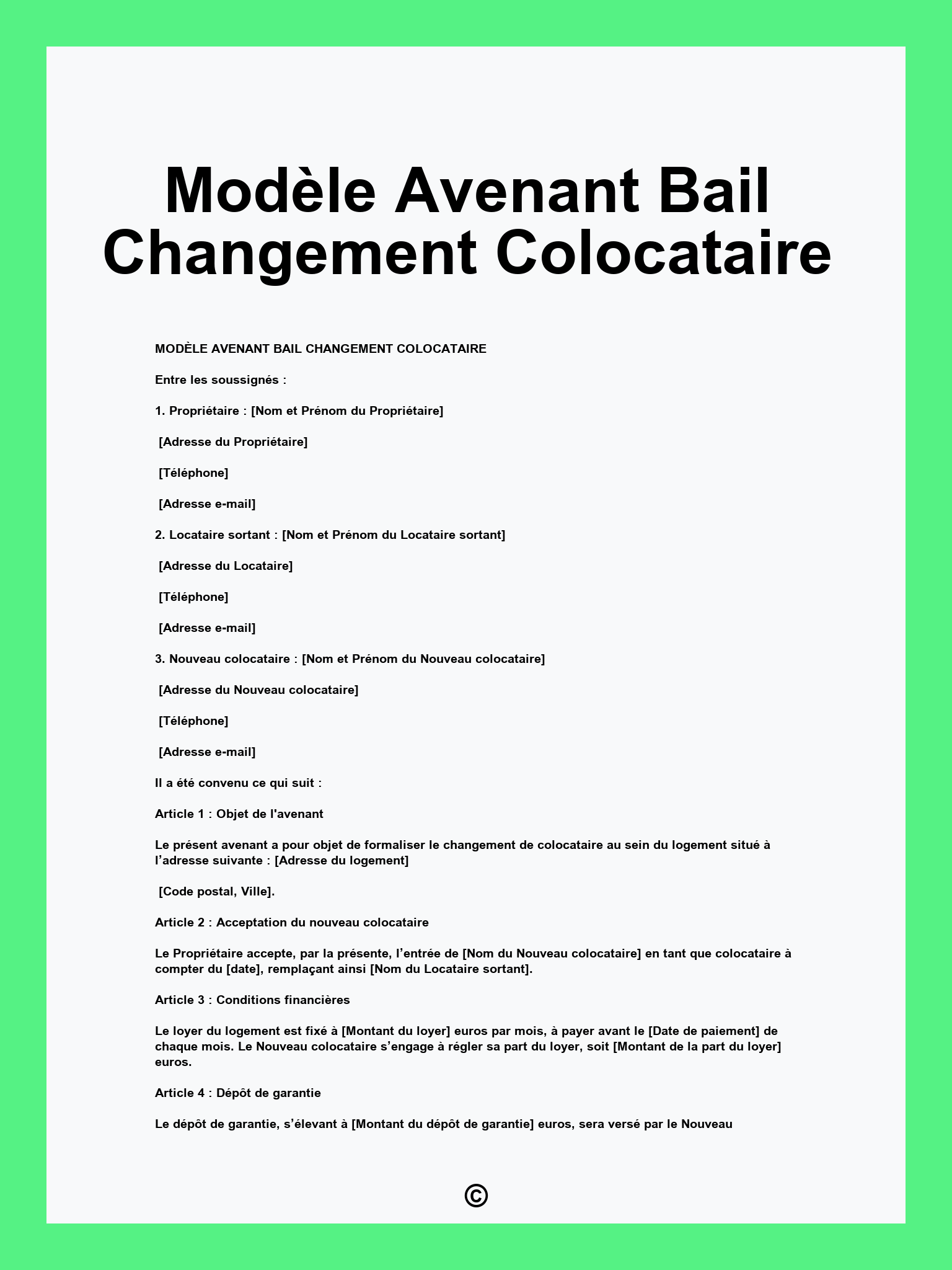 Modèle Avenant Bail Changement Colocataire