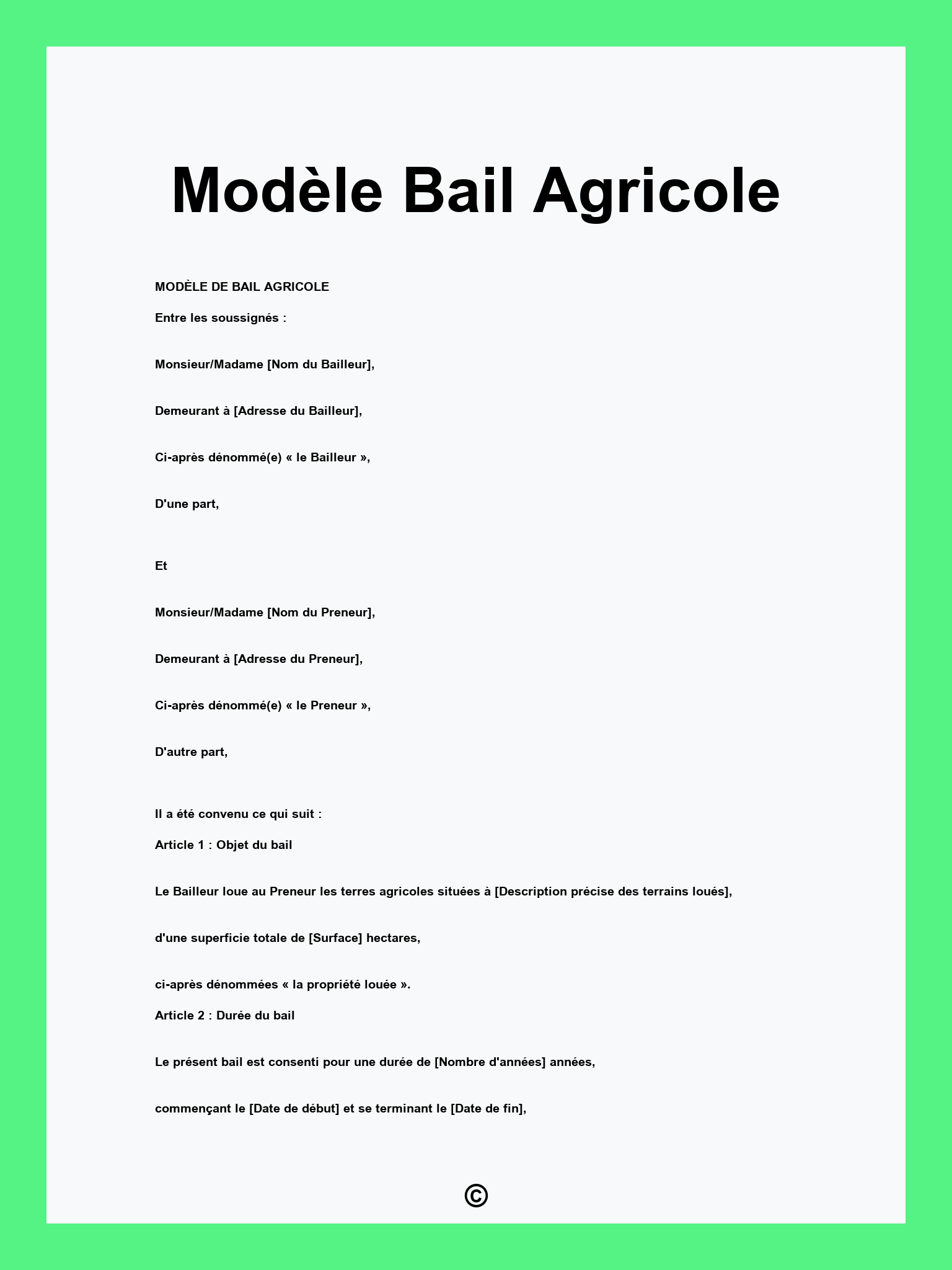 Modèle Bail Agricole
