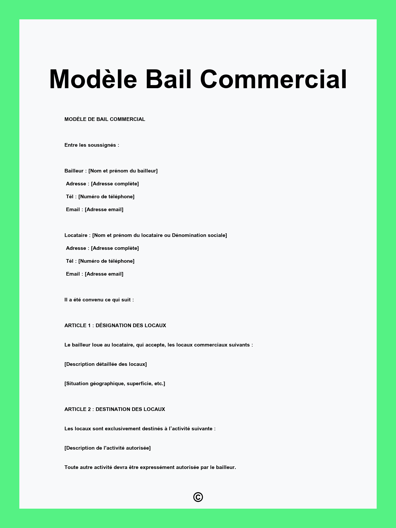 Modèle Bail Commercial