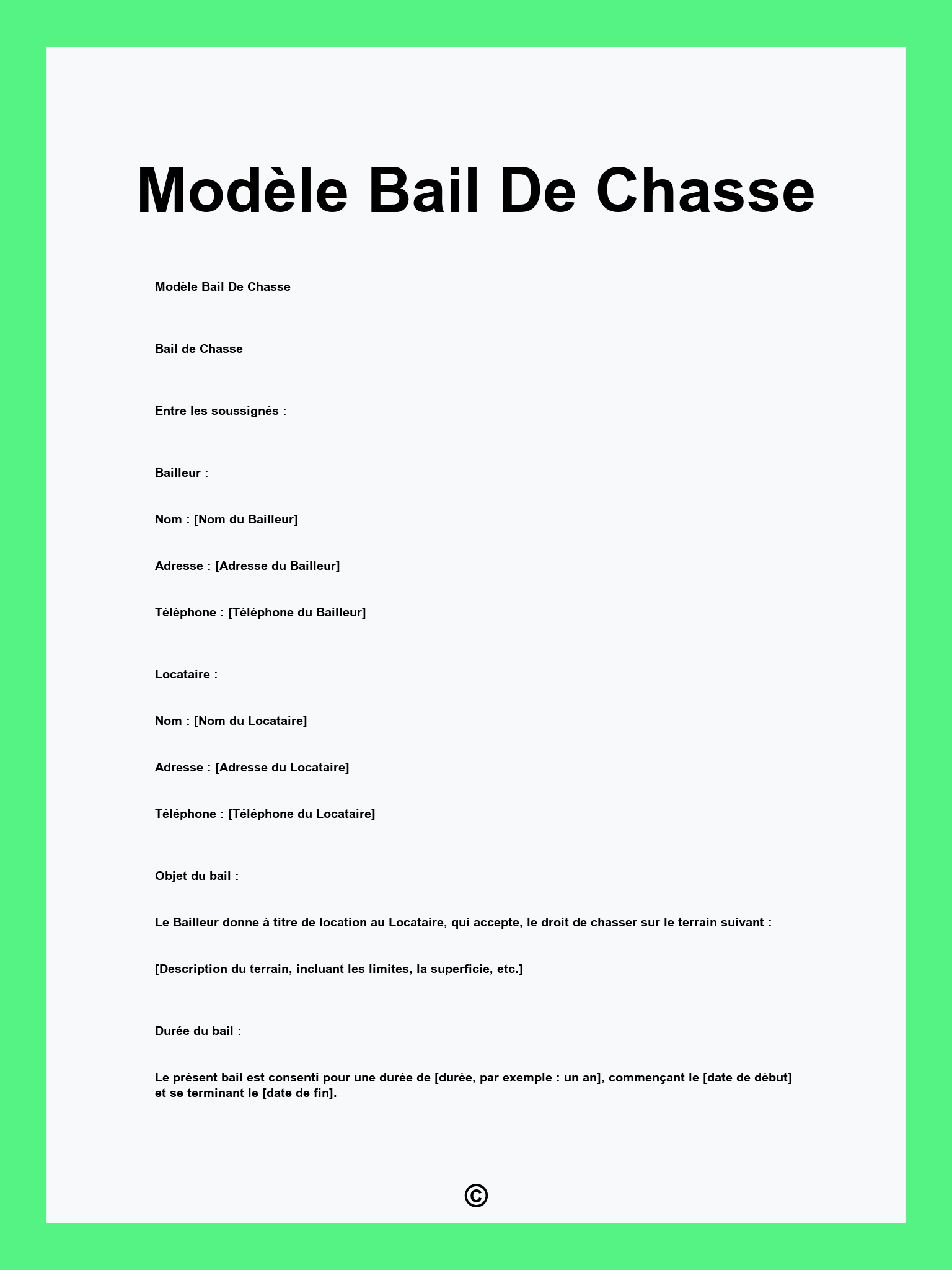 Modèle Bail De Chasse