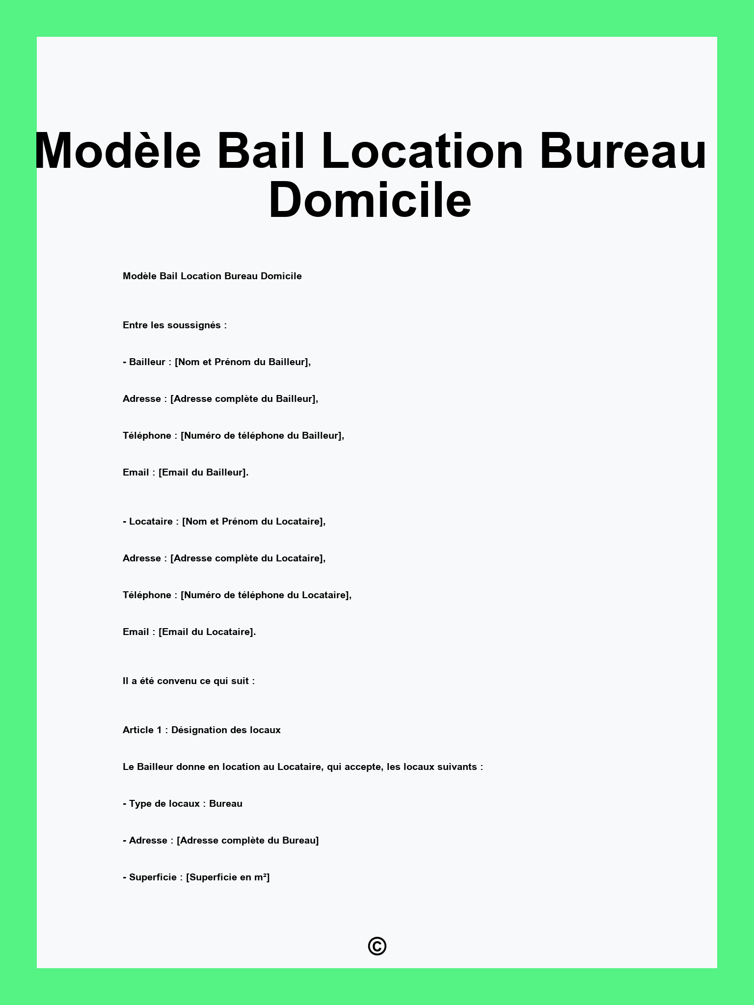 Modèle Bail Location Bureau Domicile