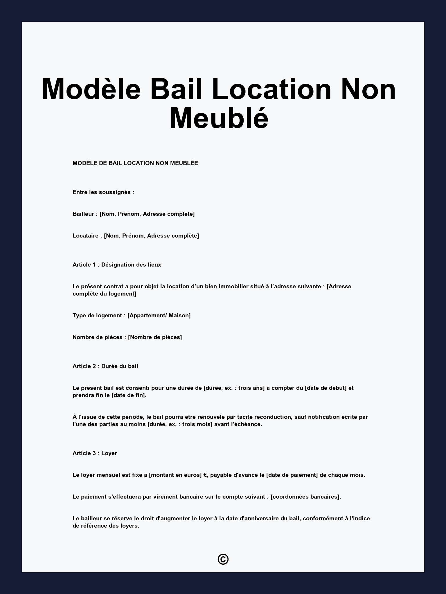 Modèle Bail Location Non Meublé