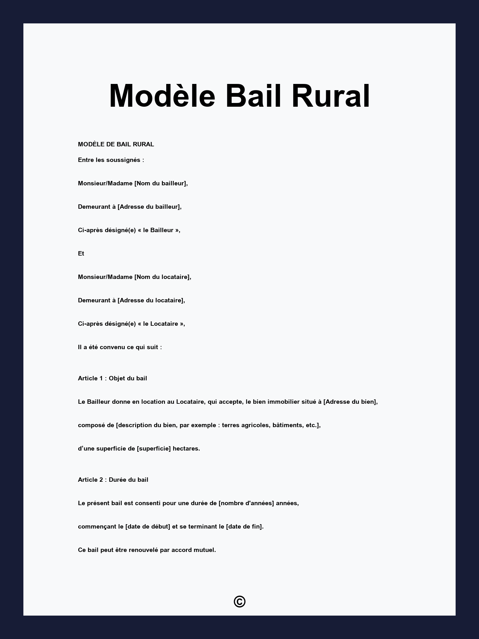 Modèle Bail Rural