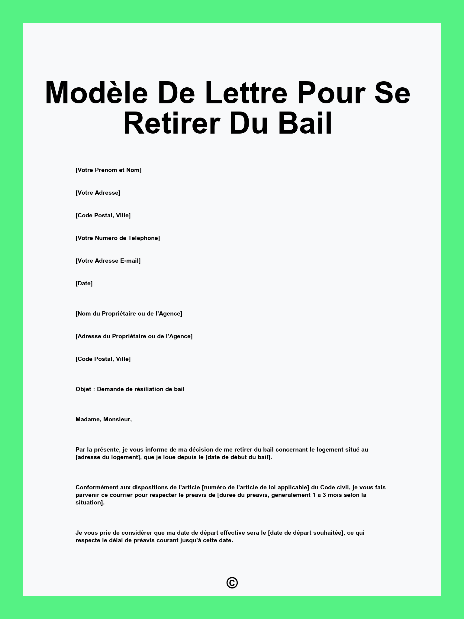 Modèle De Lettre Pour Se Retirer Du Bail