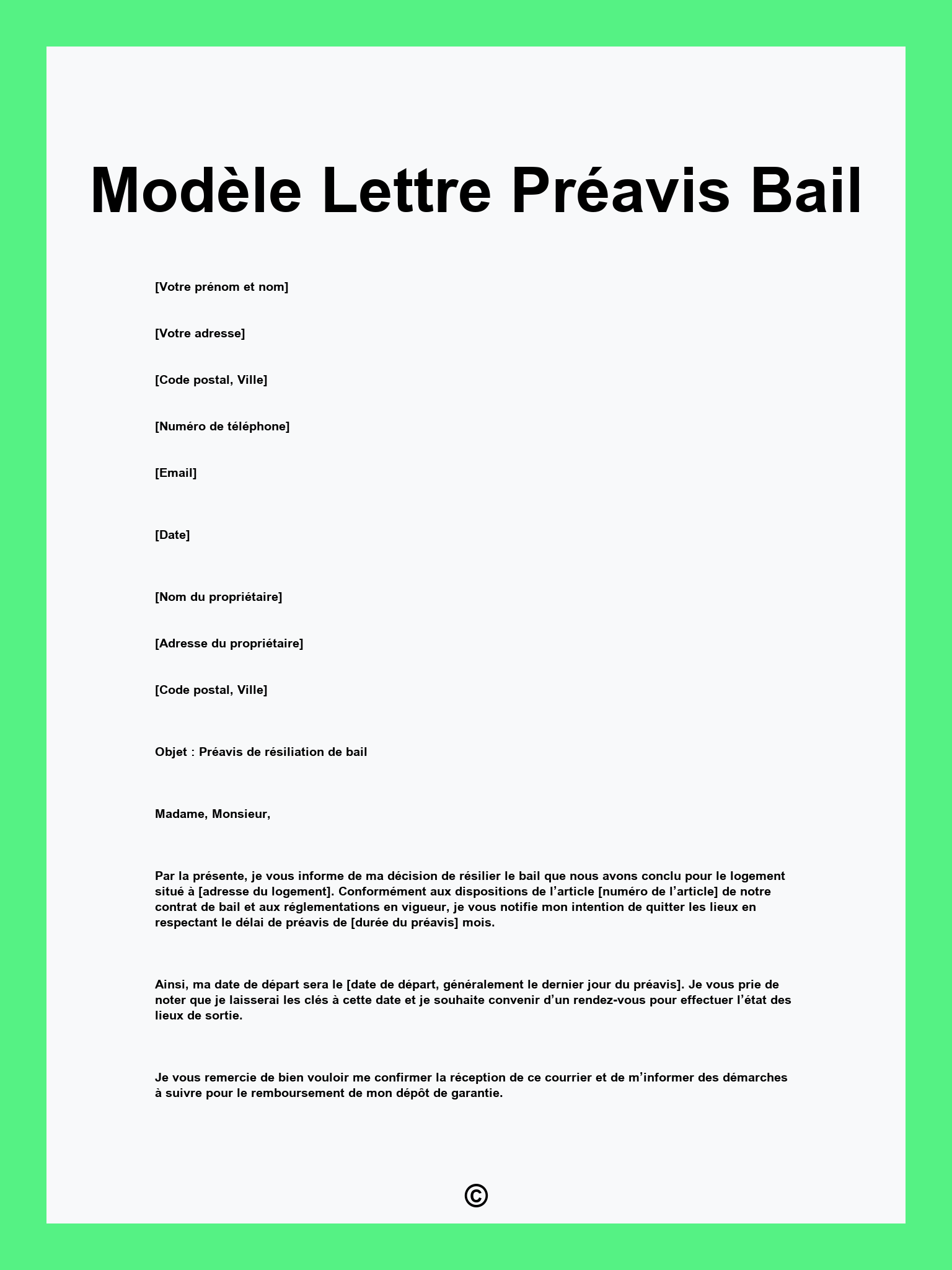 Modèle Lettre Préavis Bail