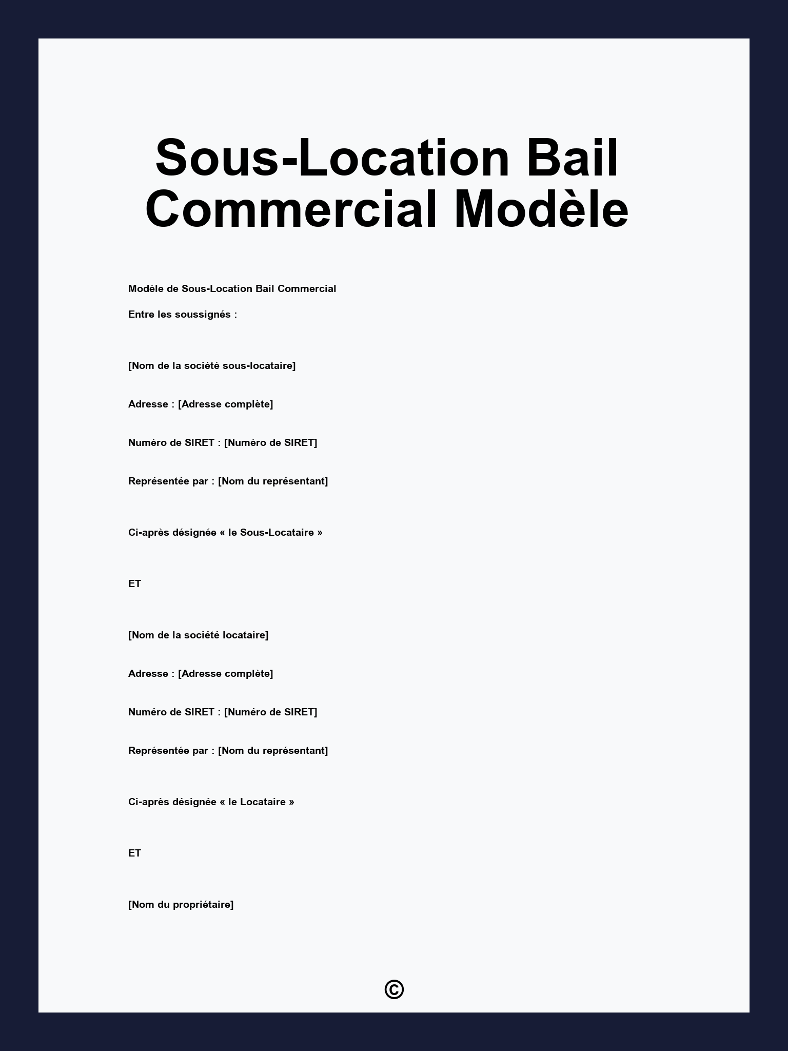 Sous-Location Bail Commercial Modèle